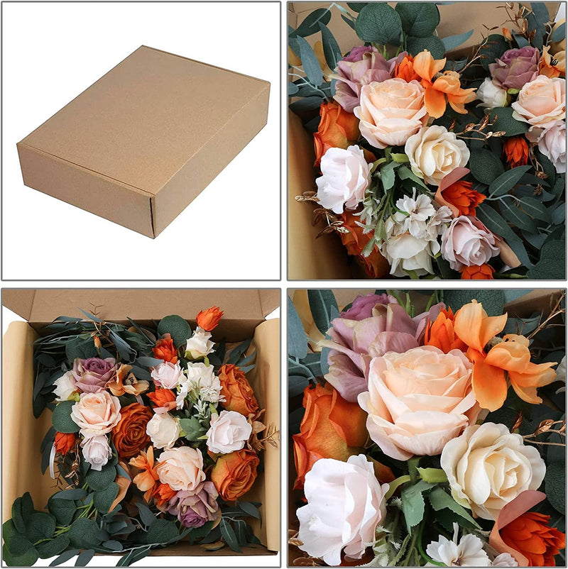 Wedding Arch Flowers - 2 Burnt Orange Artificial Flowers  1 White Chiffon Swag