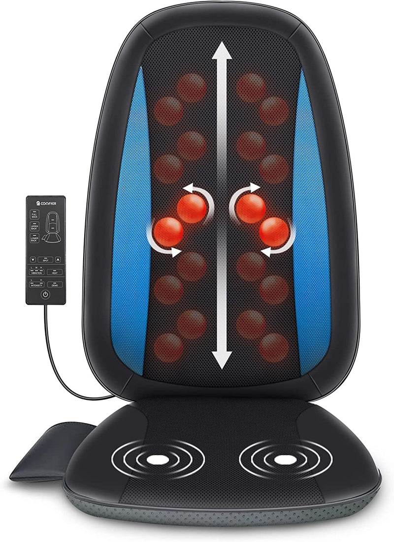 COMFIER Shiatsu Back Massager with Heat -Deep Tissue Kneading Massage Seat Cushion, Massage Chair Pad for Full Back, Electric Body Massager for Home or Office Chair use, Gifts for Men, Dad