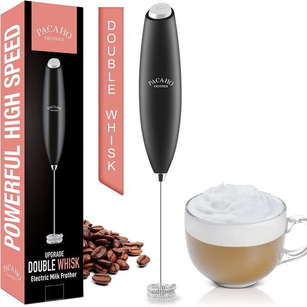 PACAHO Powerful Milk Frother with Double Whisk, Handheld Electric Foam Maker, Hand Mixer Wand, Portable Mini Blender Foamer Stirrer for Coffee, Latte, Matcha,Hot Chocolate
