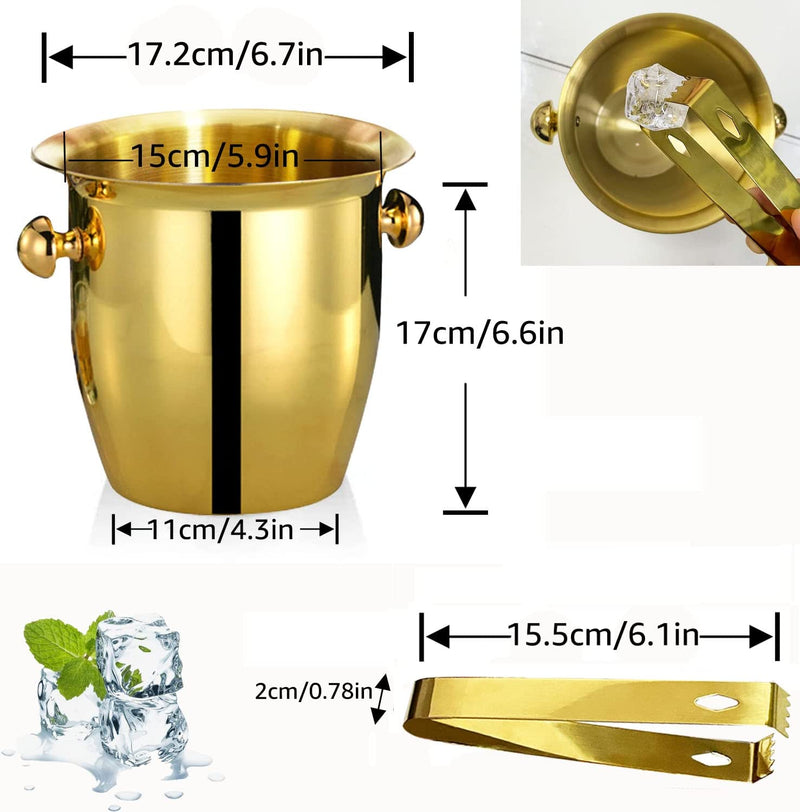 Ice Buckets - Champagne Ice Bucket with Tongs, Golden Trumpet Ice Bucket Stainless Steel Mirror Reflection Wine Cooler for Cocktail Bar Beer Red Wine Liquor Beverages Party,Ice Frozen Longer, 2.5L