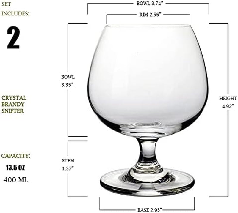 BothEarn Brandy Snifters Set of 2-13.5 Ounce (400 ml) Small Crystal Cognac Glasses - Good for Whiskey Bourbon Beer Milk Drink in Home Party Wedding Anniversary, BE031
