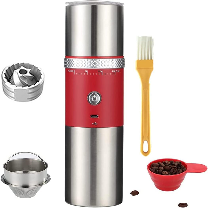 Portable Electric Conical Burr Coffee Grinders, Spice Grinder Electric, Bean Grinder,USB Rechargeable Coffee Maker Stainless Steel Coffee Bean Machine with 15 Fine to Coarse Grind Settings (Black)