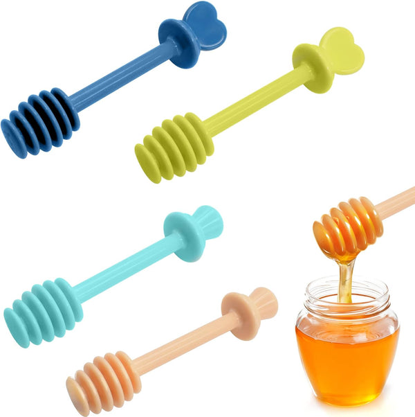 4 PCS Honey Dipper Plastic Sticks Honey Comb Wand Honeycomb Stirrer Stick Pot Jar Spoon Circled Accessories Portable Set Holder Stirring Rod Collecting Dispensing for Jar Containers (5 Inch)