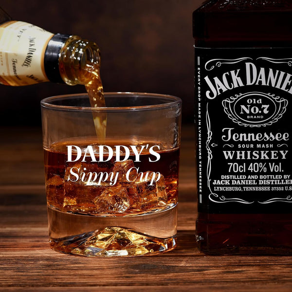 Gifts for Dad Christmas, Daddy Sippy Cup Whiskey Glass Gifts Set with 4 Whiskey Stones & Wooden Box, Funny Gag Christmas Gifts for New Dad Him Husband, Dad Birthday Gift, Christmas Stocking Stuffers