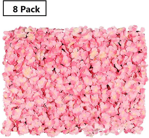 12-Pack Artificial Silk Rose Flower Wall Panels - WeddingPartyPhotography Backdrop - Pink