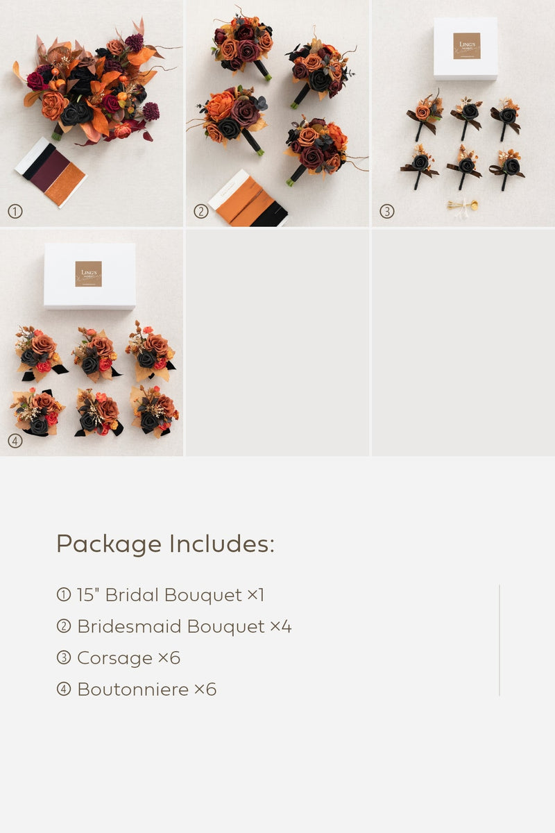 Bridal Flower Package in Black  Pumpkin Orange