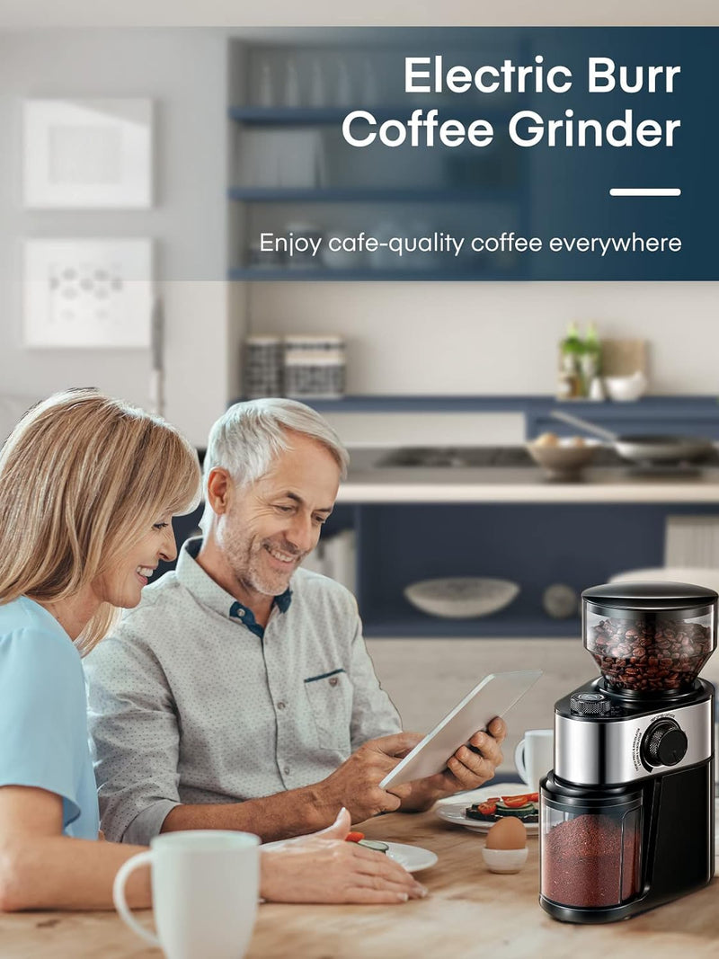 Electric Burr Coffee Grinder, FOHERE Coffee Bean Grinder with 18 Precise Grind Settings, 2-14 Cup for Drip, Percolator, French Press, Espresso and Turkish Electric Coffee Makers, Black