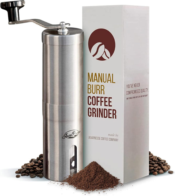 JavaPresse Manual Coffee Grinder - Stainless Steel Hand Coffee Grinder - 18 Adjustable Settings, Portable Conical Burr Coffee Bean Grinder, Camping, Travel Espresso Coffee Hand Grinder with Hand Crank