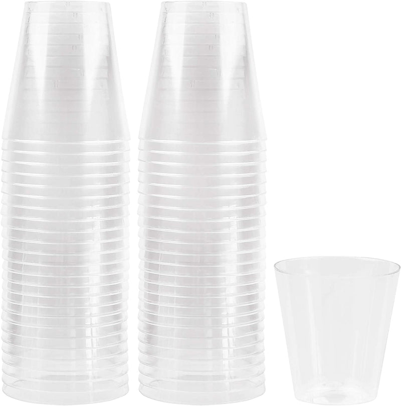 PLASTICPRO 1 oz Shot Glasses Crystal Clear Disposable Hard Plastic Shot Cups - Tumblers, Great for Whiskey, Jello, Shots, Tasting, Sauce, Dips, Samples Pack of 50