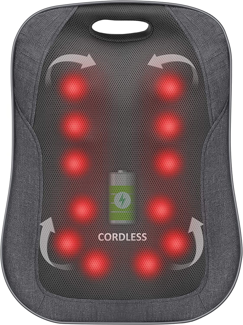 COMFIER Cordless Back Massager with Heat - Rechargeable Chair Massager, Shiatsu Massage Chair Pad with Adjustable Intensity,Portable Massage Cushion, Ideal Gifts for Men/Women