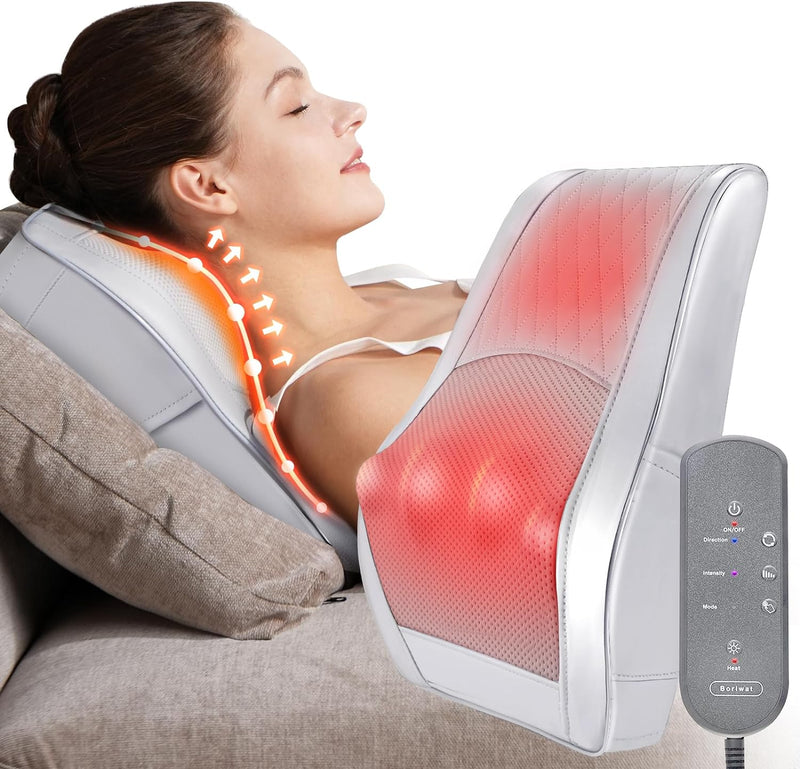 Boriwat Massager with Heat, 3D Kneading Massage Pillow for Neck, Shoulder, Leg Pain Relief, Gifts for Men Women Mom Dad, Stress Relax at Home Office and Car