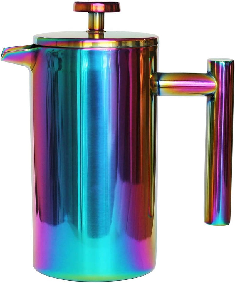 MAGICAFÉ French Press Coffee Maker – 1 or 2 Cups Small Stainless Steel Coffee Maker Double Walled French Press Rainbow 12oz/350ml