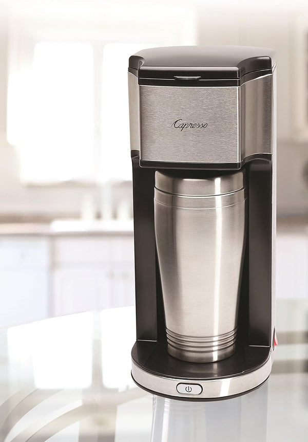 Capresso 425 On-the-Go Personal Coffee Maker, Silver/Black, Stainless steel, 16 oz