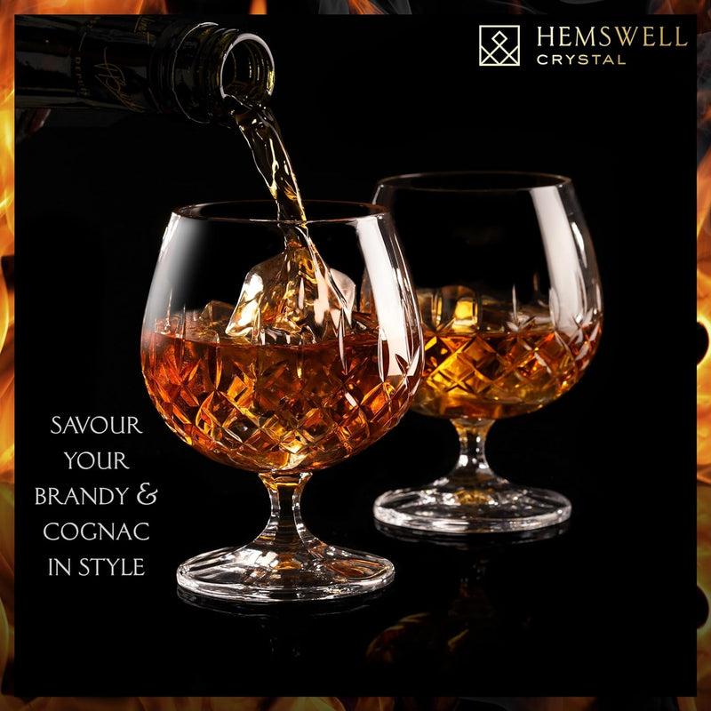 Hemswell Crystal Brandy Snifter Glasses Set of 2 - Small Crystal Brandy Snifters for Scotch Brandy or Whiskey - Elegant Crystal Cognac Glasses - European Crystal 8.5oz - Glenrigg Design