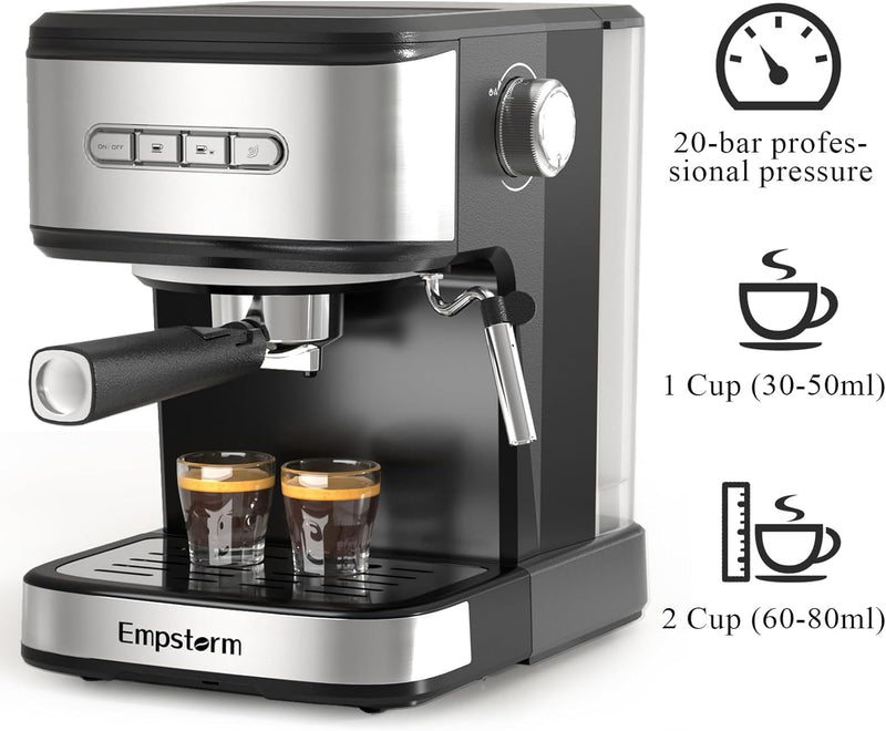20 Bar Espresso Machine,Espresso Espresso Coffee Maker with Milk Frother Steam Wand,Semi-Automatic Espresso Machine for Home&Barista, Automatic Shut-off Function (Espresso Machine)