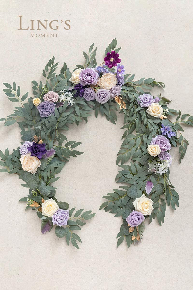 6FT Artificial Eucalyptus Garland with Flowers - Lilac  Lavender Wedding Table  Mantle Decor Handcrafted Centerpieces - Rehearsal Dinner  Bridal Shower