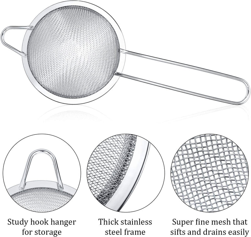 3 Pieces Tea Strainers Cocktail Strainer Stainless Steel Fine Mesh Strainer Colander Conical Food Loose Tea Strainer Practical Bar Strainer Tool (Silver,3.3 Inches)