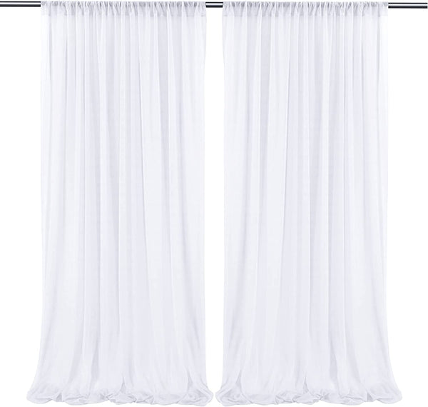 10x10 White Chiffon Backdrop Curtains - Wrinkle-Free Sheer Fabric for WeddingParty Decoration