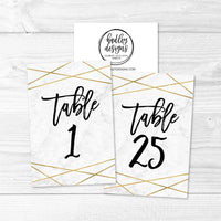 1-25 Marble Geometric Table Number Double Sided Signs for Wedding Reception, Restaurant, Birthday Party Event, Calligraphy Printed Numbered Card Centerpiece Decoration Setting Reusable Stand 4X6 Size