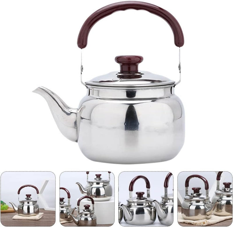 LIFKOME Traditional Stainless Steel Heavy Duty Tea Kettle With Sandwich Bottom and Specialty Cool Touch Handling Mirror Finish Stainless Steel Whistling Tea Kettle Stove Top