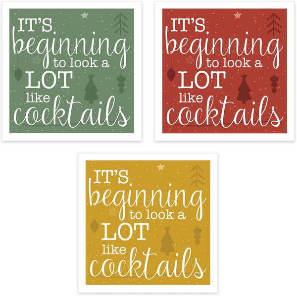 It's Beginning To Look A Lot Like Cocktails Napkins / 48 Christmas Napkins / 3 Funny Winter Holiday Designs/Company Christmas Party Supplies/Made In The USA