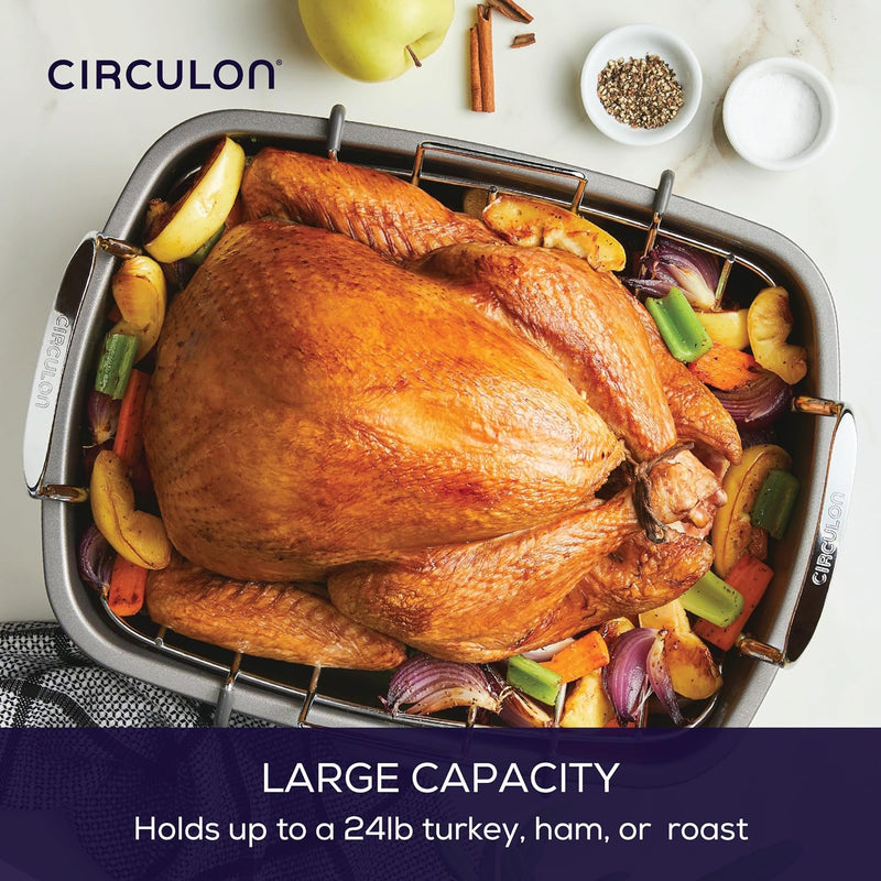 Circulon Nonstick Roasting Pan / Roaster with Rack - 17 Inch x 13 Inch, Gray