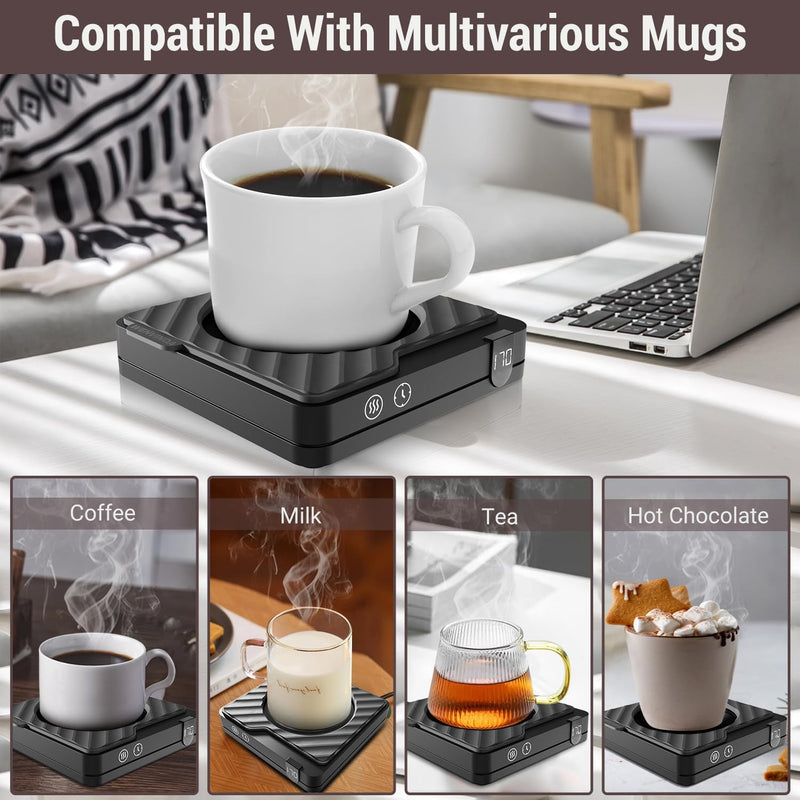 Mug Warmer, Smart Coffee Warmer with Auto Shut Off Timer, Coffee Mug Warmer with 3-Temp Setting, Coffee Cup Warmer for Milk/Tea/Beverage/Chocolate/Coffee, Coffee Warmer for Desk/Office/Home, Black