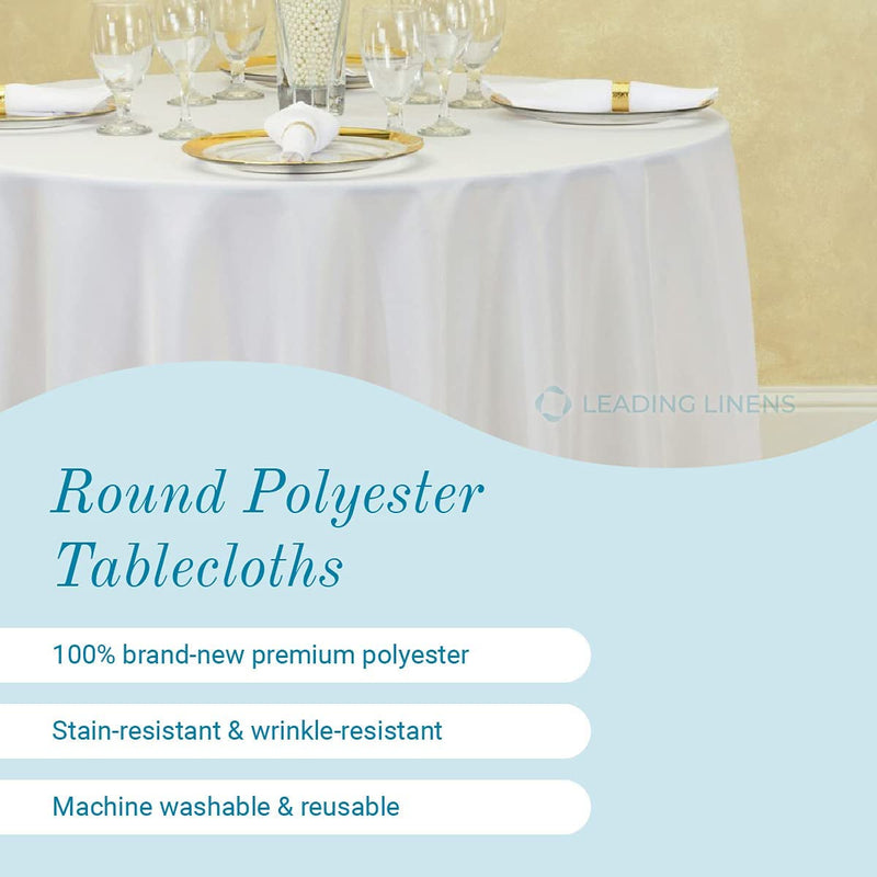Round Polyester Wedding Tablecloth - 90-inch - 5-Piece Set - Choice of Color White
