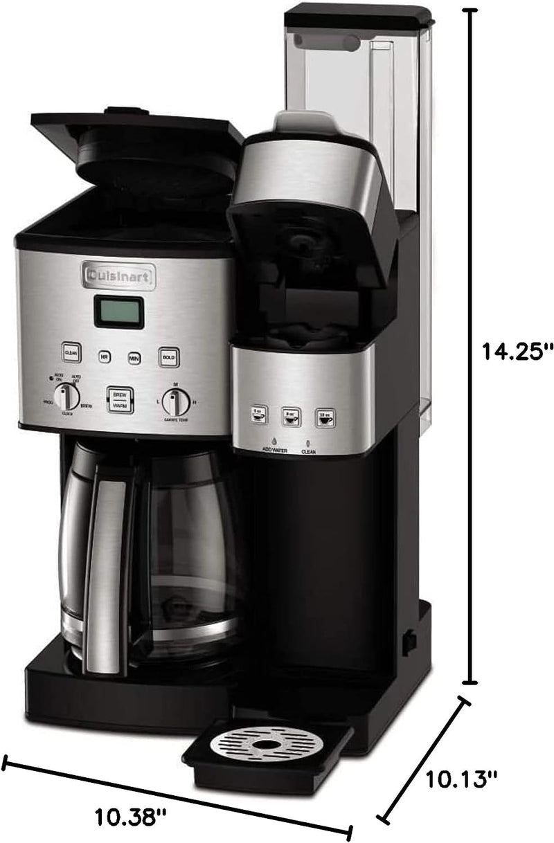 Cuisinart Single Serve + 12 Cup Coffee Maker, Offers 3-Sizes: 6-Ounces, 8-Ounces and 10-Ounces, Stainless Steel, SS-15P1