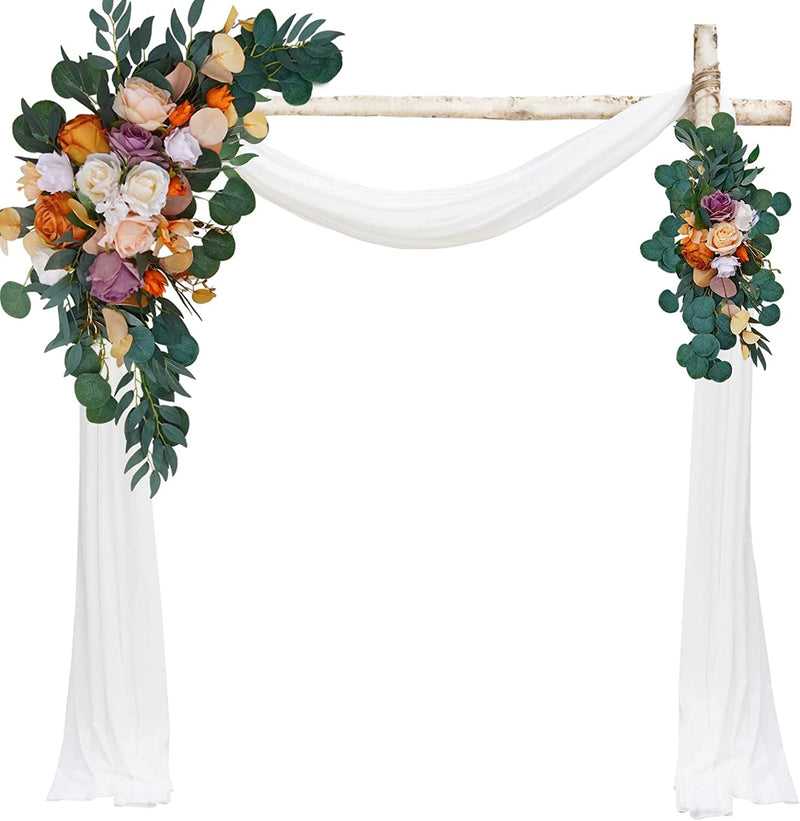 Artificial Arch Flowers and Drapes Pack with Arbor and Swag for Ceremony and Reception Decoration Pack of 3