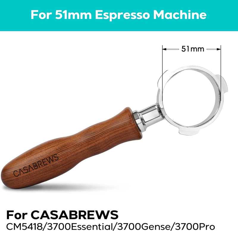 CASABREWS 51mm Bottomless Portafilter, 3 Ears Professional Espresso Portafilter with Filter Basket and Puck Screen, Compatible with CM5418, 3700Essential, 3700Gense, 3700Pro