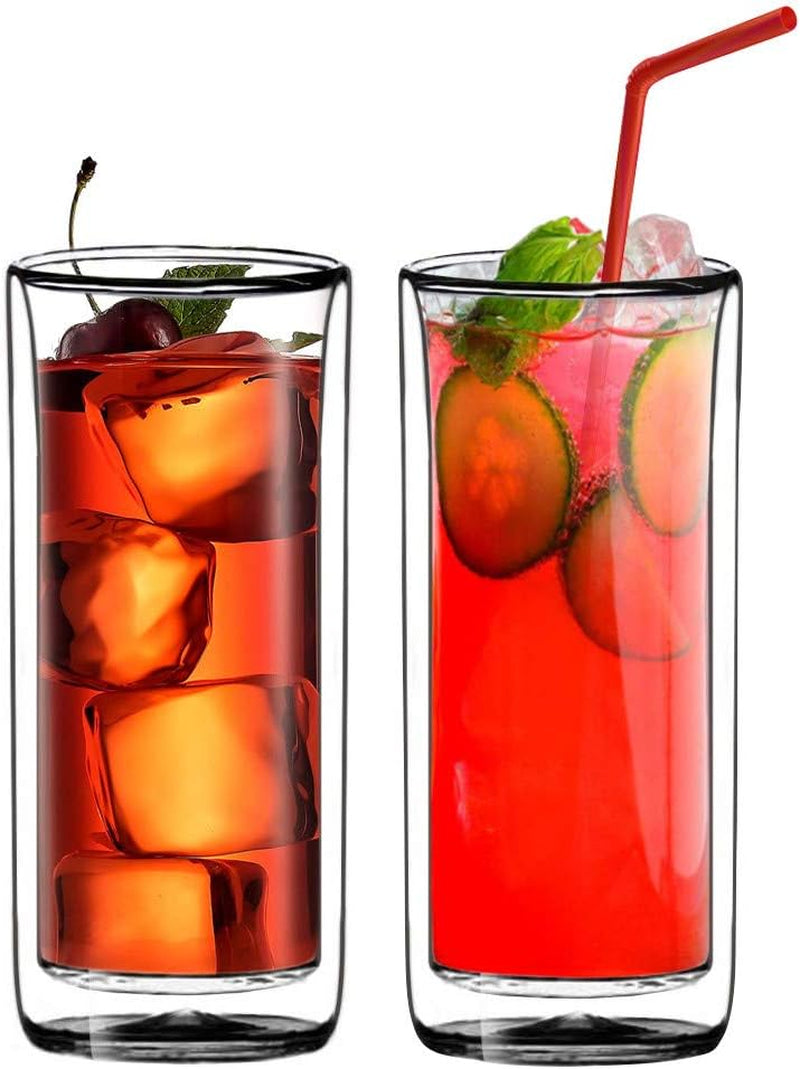 Sun's Tea (Set of 2) 20oz (600ml) Ultra Clear Strong Double Wall Insulated Thermo Glass Tumbler V3 Highball Glass for Beer/cocktail/lemonade/iced Tea/Smoothie (Real Borosilicate Glass, Not Plastic)