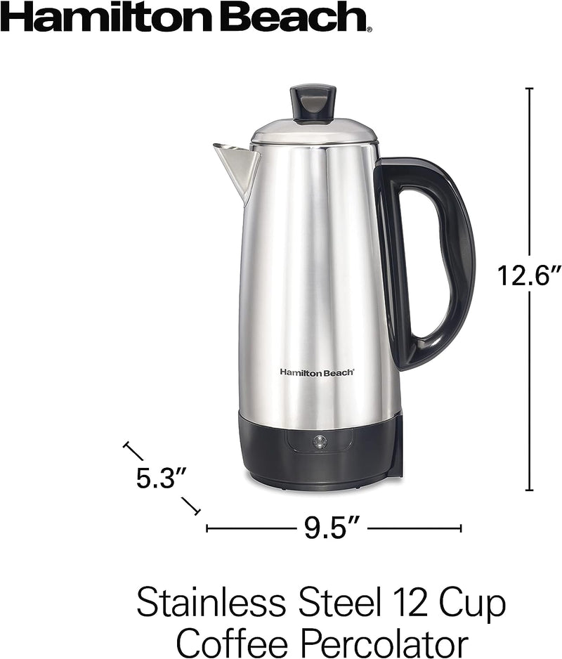 Hamilton Beach 12 Cup Electric Percolator Coffee Maker, Stainless Steel, Quick Brew, Easy Pour Spout (40616R)