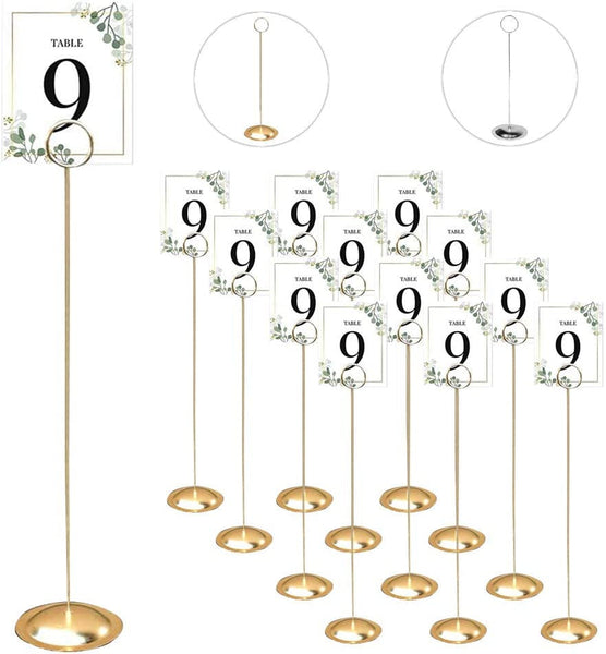 12 Pcs Table Number Holders 12 Inch Place Card Holder Stands Brass Gold Tall for Photos Food Signs Memo Notes Weddings Restaurants Birthdays Party