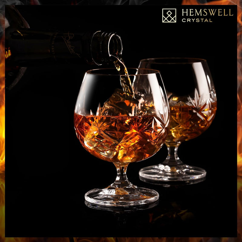 Hemswell Crystal Brandy Snifter Single Cognac Glass - Small Brandy Snifters for Brandy or Whiskey - Elegant and Exquisite Cognac Balloon Glass Crystal 8.5oz - Glenrigg Design