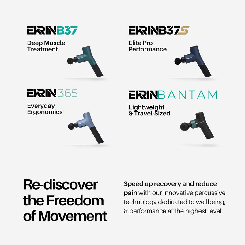 Ekrin Athletics Bantam Mini Massage Gun - Compact Deep Tissue Muscle Massager with Adjustable Speeds & Attachments - Long Battery Life, Lightweight, Travel Friendly - On-The-Go Wellness & Recovery