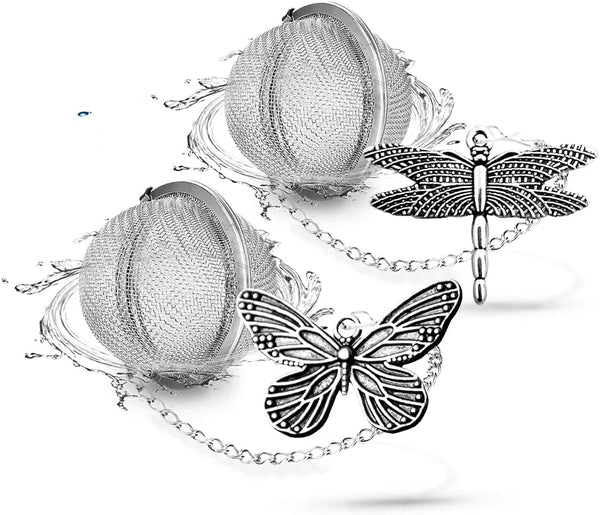 NSTaygate 2pcs Tea Infuser,Loose Leaf Tea Steeper Tea Strainer with Charm Handmade Dragonfly Butterfly Pendant Tea Ball Tea Filter Tea Infusers for Loose Tea