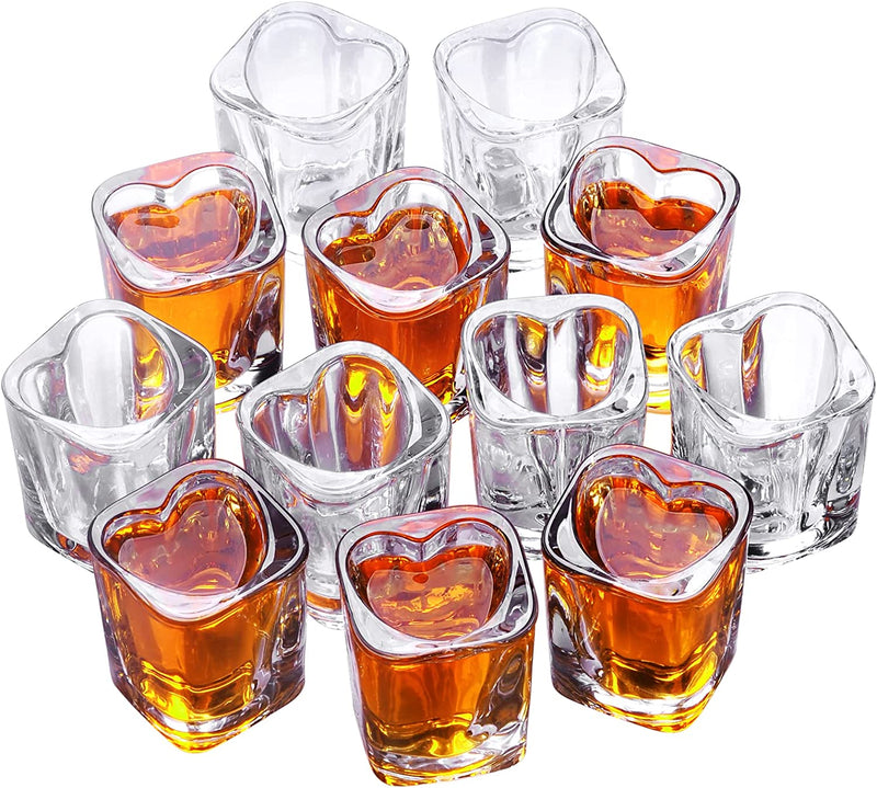 Valeways 2oz Heavy Base Shot Glasses, Sets of 6/Heart Shaped Clear Tequila Shots/Square Shot /Espresso Shot Glass/Bulk Shot Glasses