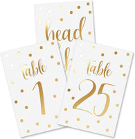 Gold Table Numbers for Wedding by  - 1 to 25 Polka Dot Table Number Cards for Weddings, Bar Mitzvah, Quinceanera Decorations, Restaurant and More! Premium Paper Table Numbers