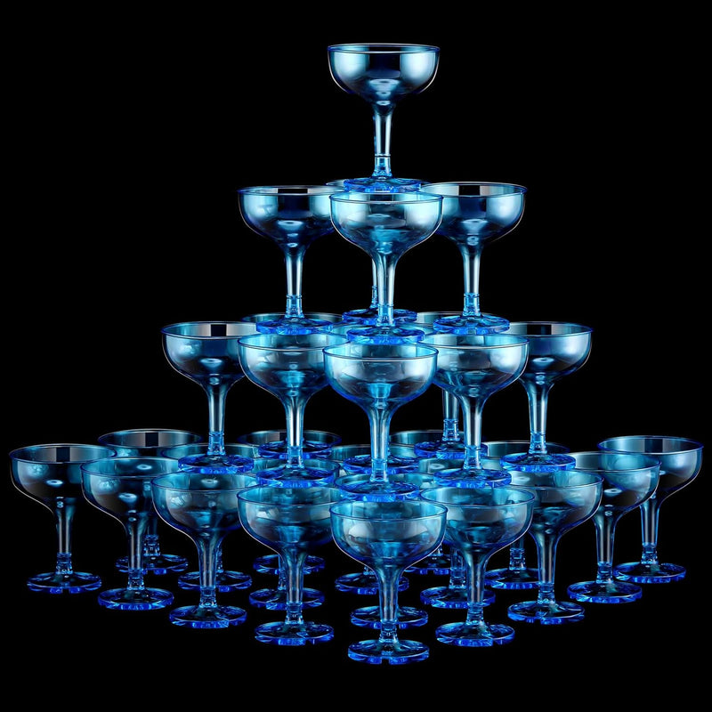 Zopeal 50 Pcs Champagne Glasses 5 oz Unbreakable Plastic Martini Glasses Disposable Wine Cups Stackable Stemmed Champagne Coupe Shatterproof Party Stem Cups for Wedding Birthday Bar Margarita (Clear)
