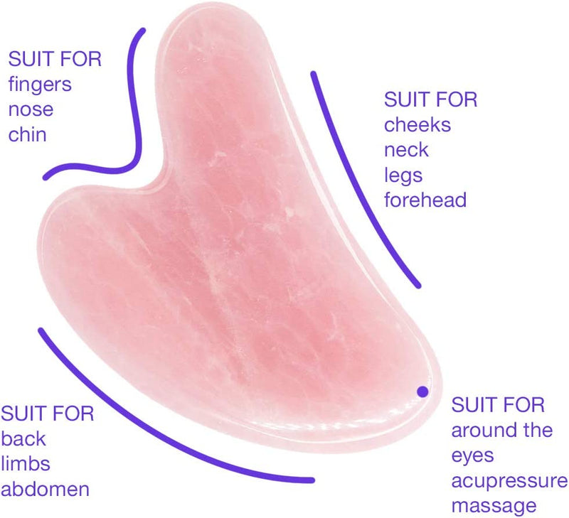 Gua Sha Massage Tool Rose Quartz Jade GuaSha Facial Tool, Gua-Sha Stone for Neck Body SPA Acupressure Scraping Massage Trigger Point Treatment