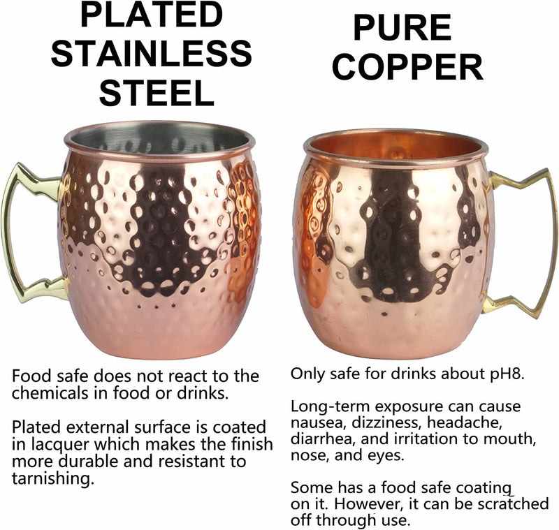 Arora Moscow Mule Mug, Set of 2 Copper Hammered, Durable for Home Dining, Max Capacity 20oz, 3.7" D x 3.9" H