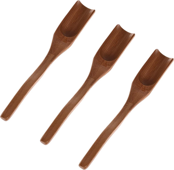 UTENEW 3 Pieces Wooden Loose Tea Scoops, Natural Bamboo Wood Spoons for Scooping Coffee Powder, Spices and Condiments, Long Handle 7"
