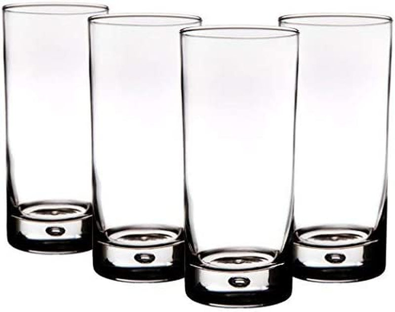 Home Essentials & Beyond Highball Glasses set of 4, 17 oz Drinking Glasses, Red Series Heavy Bubble Base.