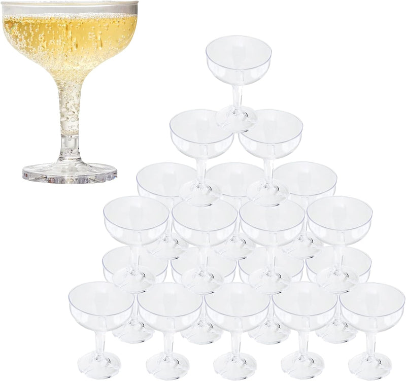 Upper Midland Products Acrylic Champagne Coupe 5 Oz Stem Glasses With Interlocking Groove Feature To Build Sturdy Tower, Weddings, Party, Bar, Martini, Margarita, Cocktail, Dessert Cups… (35 Count)