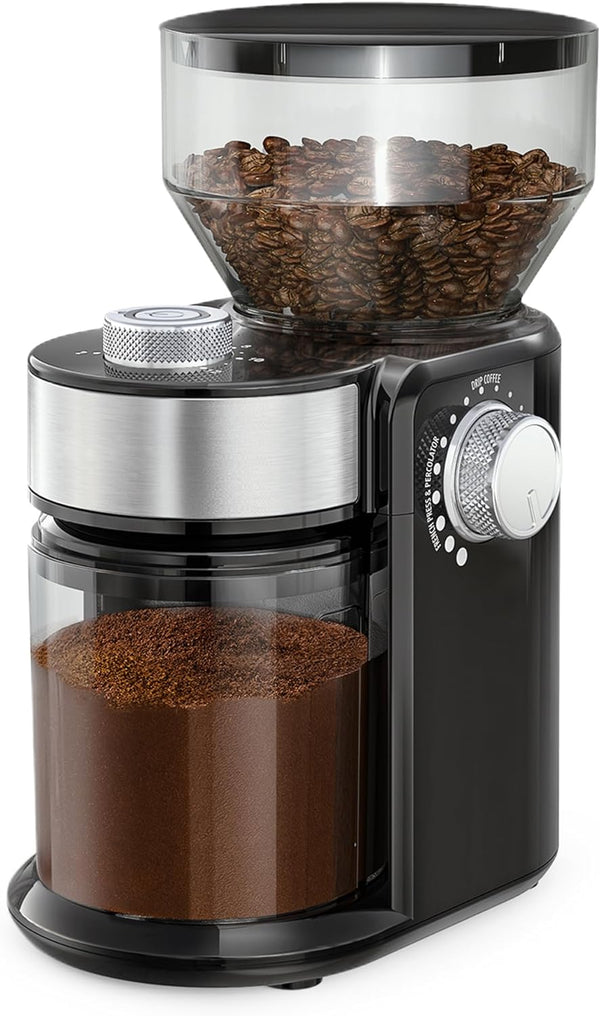 Electric Burr Coffee Grinder, Adjustable Burr Mill with 18 Precise Grind Size Setting, Burr Coffee Grinder for Espresso, Drip Coffee and French Press Coffee, Black