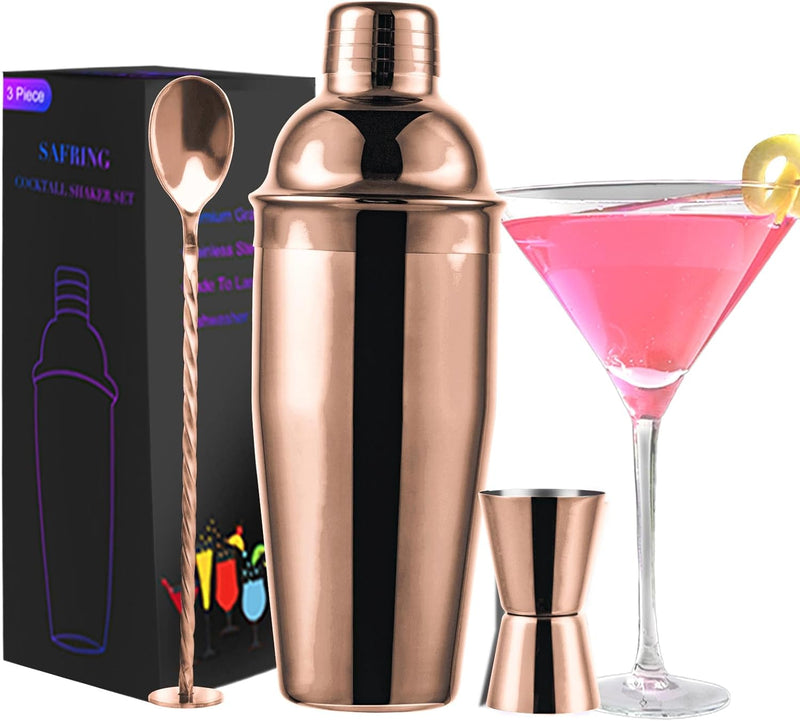 Safring 24oz Cocktail Shaker Bar Set, Martini Shaker with Built-in Strainer, Measuring Jigger, Mixing Spoon, Professional Stainless Steel Large Bartender Drink Shaker Margarita Alcohol Mixer-Rainbow