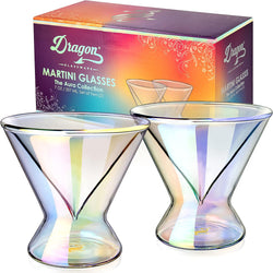 Dragon Glassware Martini Glasses, Stemless Clear Double Wall Insulated Cocktail Glass, Unique and Fun Gift for Espresso Martini Lovers, Keeps Drinks Cold Longer, 7 oz Capacity, Set of 2
