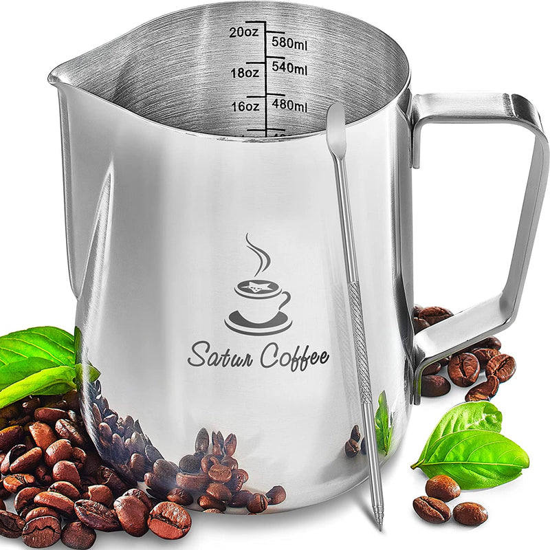 Milk Frothing Pitcher 12oz 350ml - Milk Jug 12 20 30oz - Measurements on Both Sides Inside Plus eBook - Stainless Steel Milk Frother Pitcher Espresso Cappuccino Coffee Latte Art Cup Steaming Pitcher