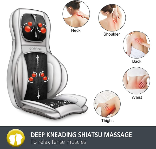 COMFIER Shiatsu Neck & Back Massager with Heat, 2D/3D Kneading Massage Chair Full Body, Chair Massager with Heat & Adjustable Compression, Massage Chair Pad for Full Back, Massage Seat for Men/Women